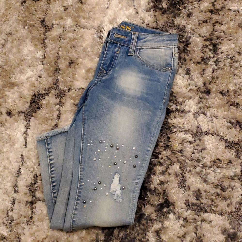 Jeweled girls ripped jeans